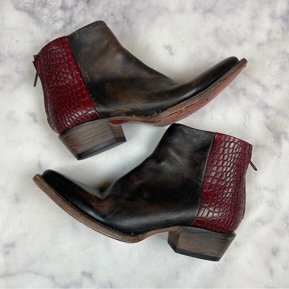 Freebird by Steven Rule Leather + Croc Embossed Ankle Booties - Picture 2 of 11